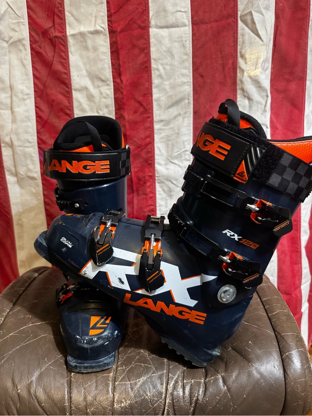 Lange Kids Ski Boots in Navy and Orange
